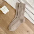 Warm wool socks for women, winter thick ribbed mid-tube solid color thermal knit socks. - Sizes 36-40 (Individual Packaging) / Coffee Cable-Knit Cashmere