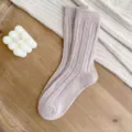 Cozy women's wool blend mid-tube slouch socks in solid pastel purple, soft and warm winter wear. - Sizes 36-40 (Individual Packaging) / Lotus Pink Cable-Knit Cashmere
