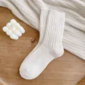 Women solid color winter warm wool knit socks, thick cashmere mid-calf socks for daily wear. - Sizes 36-40 (Individual Packaging) / Milky White Thick Yarn Cashmere