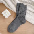 Women thick warm wool knit mid-tube socks solid dark grey winter casual footwear - Sizes 36-40 (Individual Packaging) / Dark Grey Thick Yarn Cashmere