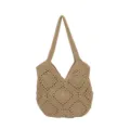Detailed view of the crochet hollow texture and strap design of the stylish women's shoulder bag. - Khaki
