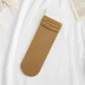 Japanese style solid color crew socks, breathable and soft velvet material for daily wear. - Coffee