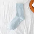 Women's light blue solid color crew cotton socks, soft daily casual spring and summer socks. - One Size / Postpartum Fog Blue