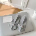 Cute dog embroidered grey low-cut cotton socks, breathable summer casual short socks for women. - One Size / Gray