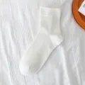 White solid color cotton mid-calf socks for women, simple and comfortable daily wear style. - One Size / Mid-Calf Maternity Socks - Cream