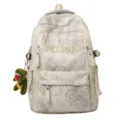 Minimalist nylon letter large capacity school backpack for women, casual campus style. - White