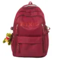 Minimalist nylon letter large capacity school backpack for women with cute plush pendant. - Red