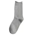 Calzini donna a tubo medio in cotone tinta unita risvolto stile coreano comfort quotidiano - Grigio