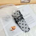 Black sheer mesh jk short socks with cute bow embroidery, lightweight transparent summer hosiery. - One Size / Black Bow 2502