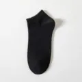 Black low-cut socks for men, solid color cotton boat socks, breathable athletic short socks. - Black