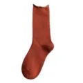 Calzini donna tinta unita mezza gamba in cotone risvolto arrotolato stile retrò - arancio-rosso