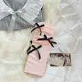 Calzini al polpaccio fiocco rosa ballerina ragazza calze tinta unita cotone stile JK Lolita - Taglia unica / Rosa