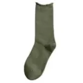 Women green mid-tube cotton socks solid color rolled edge casual trendy breathable hosiery - Dark Green
