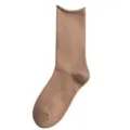 Women solid color rolled-edge mid-tube cotton socks, comfortable casual style for spring and summer. - Khaki