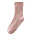 Women Pink Plain Mid-Tube Socks Rolled Cuff Cotton Casual Hosiery Daily Wear Fashion Cute - Lotus root pink