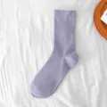 Women's lavender mid tube solid color socks, soft cotton casual daily hosiery for spring summer. - One Size / Postpartum Taro Purple