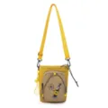Bolso bandolera de nailon para teléfono con correa ajustable, bolsillo frontal y colgante de tenis. - Amarillo y Caqui