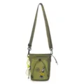 Bolso bandolera de móvil en nailon verde militar con correa y bonito colgante de tenis. - Verde