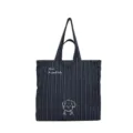 Sac cabas en toile coréen, sac d'épaule décontracté à rayures verticales avec joli chiot. - Rayé Bleu