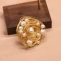 Handmade gold wire wrapped freshwater pearl flower brooch elegant anti-glare pin jewelry - Baroque Woven Nest Pearl Brooch