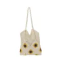 Sac cabas en crochet avec joli motif de tournesol et bretelles tressées pour usage quotidien. - Blanc