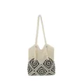 Vue détaillée du sac cabas fourre-tout en crochet noir et blanc pour les vacances à la plage. - Blanc et Noir