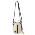 Mini grid crossbody bag, casual commuter shoulder phone bag with tennis pendant. - Single Bag / Off White