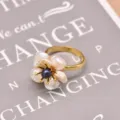 Anello fiore perla barocca anello argento regolabile gioielli eleganti donna variante - Fiore a Doppio Strato / Argento 925 / Argento