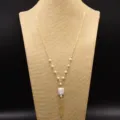 Elegant baroque natural pearl tassel necklace, fashionable gold clavicle chain jewelry for women. - Gold Plated Baroque Square Pendant / 60CM