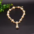 Handgemachte Barock Perlenkette mit goldenem Draht, elegante Retro Schlüsselbein Schmuck. - Regulärer Barockstil / 45cm Größe