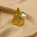 Anello con perla argento sterling 925 regolabile fiore barocco gemma verde gioiello - Girasole Smeraldo / Tutto Argento Sterling / Oro