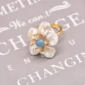 Anello Fiore Perla Barocca Elegante In Argento 925 Aperto E Regolabile Donna - Petali Blu Chiaro (GR0266C)