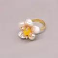 Anello fiore perla barocca argento 925 regolabile aperto gioiello elegante donna - Petalo Giallo / Argento 925 / Argento