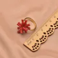 Anello aperto dorato regolabile con design a grappolo di rami corallo rosso da donna - Nodo di Bambù Argento 925 (GR0266C)
