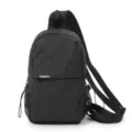 Primer plano de la bolsa de nailon negro a cuadros, con bolsillo frontal y bolsillos de red. - Negro
