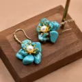 Orecchini pendenti perla turchese fiore placcato oro donna modello variante chic - Orecchini Fiori Turchese Perla