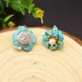 Orecchini a lobo fiore perla turchese spilla argento 925 gioielli floreali bohémien donna - Orecchini a Bottone Fiori Turchese
