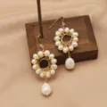 Baroque Perlen Ohrringe Vintage vergoldet geometrische handgemachte Ohrhaenger Damen - Hohle Schlaufe Perle