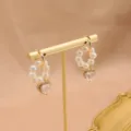 Eleganti orecchini a cerchio in perle con ciondolo a cuore in cristallo dorato per donna. - Cerchio a Cuore Bianco