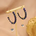 Orecchini a cerchio con perle blu e ciondolo di perla, design in filo dorato elegante. - Cerchio Perla Lapislazzuli