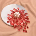 Exquisite round pearl and red crystal drop flower brooch with elegant tassel design for women. - Red Crystal Branch Brooch