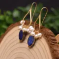 Orecchini pendenti in filo d'oro perle lapis lazuli gioielli vintage eleganti donna - Orecchini Pendenti in Lapislazzuli