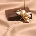Elegant baroque pearl flower lapel pin with gold wire wrap and crystal center for women fashion - Flower Pearl Brooch