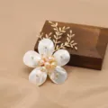Elegant mother of pearl flower brooch with gold leaves and pearl cluster, fashion jewelry for women - Shell Flower Branch Brooch