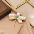 Elegant baroque pearl dragonfly brooch, premium gold metal crystal fashion jewelry for women. - White Baroque Pearl Dragonfly Brooch