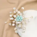 Handmade baroque pearl turquoise snowflake brooch elegant vintage corsage gift for women - Baroque Turquoise Snowflake Brooch