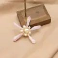 Handmade freshwater pearl pink crystal star brooch elegant floral lapel pin jewelry for women - Pink Pentagonal Crystal Brooch