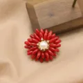 Vintage freshwater pearl coral flower brooch exquisite handmade sunburst pin for women fashion - Sunflower Coral Flower Brooch
