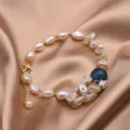Elegantes Barockperlenarmband mit Blaustein und Goldkette, Nischendesign schickem Damenschmuck. - Kyanit Perlen Set Stil