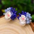 Handgemachte blaue Naturstein Perlen Ohrstecker Vintage Blumen Design elegante Schmuck - Blau